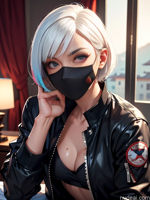 related ai porn images free for Bedroom White Hair Seductive Sunglasses Face Mask Ninja Jacket Bobcut