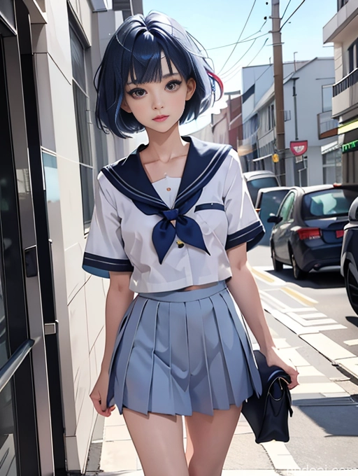 related ai porn images free for Woman Skinny Beautiful Short Blue Hair Short Hair Soft Anime Front View JK Uniform Small Tits Nude