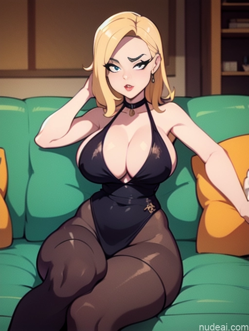 related ai porn images free for Busty Perfect Boobs Beautiful Thick Long Legs Tall Perfect Body Fairer Skin Blonde Messy White Couch On Back Choker 40s Goth Serious Seductive