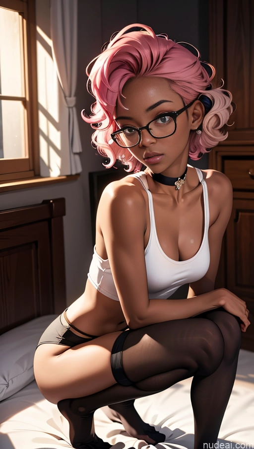 related ai porn images free for One Beautiful Glasses 18 Cleavage Bedroom Seductive Pink Hair Squatting Choker Thigh Socks Tank Top Side View Curly Hair Black Dark Skin Short Big Ass