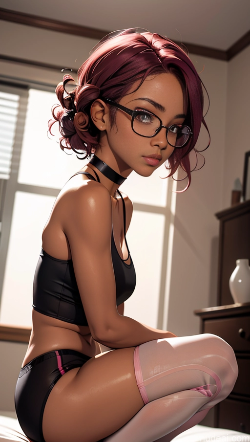 related ai porn images free for One Beautiful Glasses 18 Cleavage Bedroom Seductive Pink Hair Squatting Choker Thigh Socks Tank Top Side View Curly Hair Black Dark Skin Short Big Ass