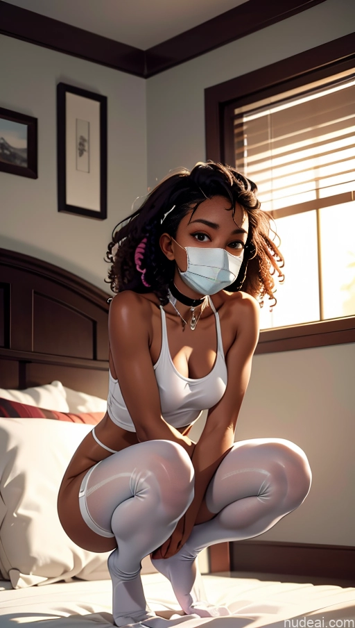 related ai porn images free for One Beautiful Glasses 18 Cleavage Bedroom Squatting Choker Thigh Socks Tank Top Curly Hair Black Dark Skin Short Perfect Body Sexy Face Seductive Laughing Side View Ginger High Socks Face Mask Transparent Partially Nude