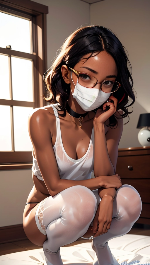 related ai porn images free for One Beautiful Glasses 18 Cleavage Bedroom Squatting Choker Thigh Socks Tank Top Curly Hair Black Dark Skin Short Perfect Body Sexy Face Seductive Laughing Side View Ginger High Socks Face Mask Transparent Partially Nude