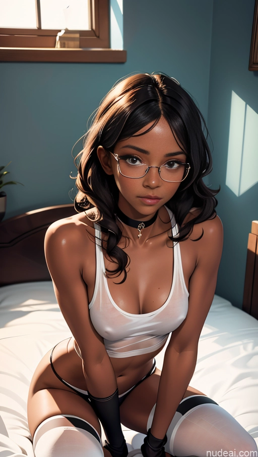 related ai porn images free for One Beautiful Glasses 18 Cleavage Bedroom Choker Thigh Socks Tank Top Curly Hair Black Dark Skin Short Perfect Body Side View High Socks Transparent Partially Nude Brunette Jewelry Sexy Face Squatting