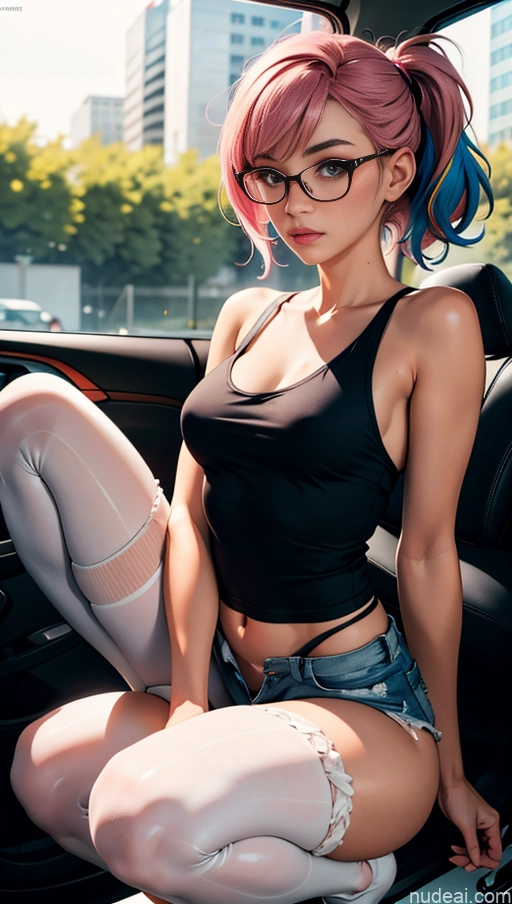 related ai porn images free for One Perfect Boobs Beautiful Glasses Short 18 Seductive Sexy Face Pink Hair Messy Black Soft Anime Car Squatting Side View Tank Top Thigh Socks Topless High Socks Jeans