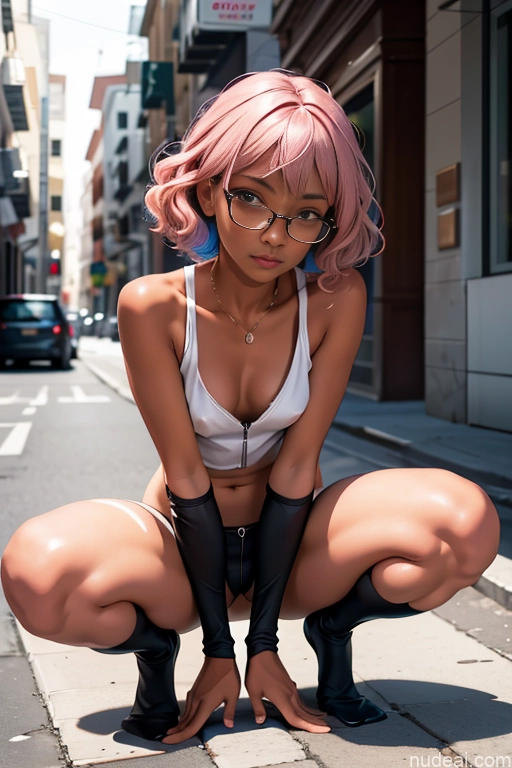 related ai porn images free for One Beautiful Glasses Short 18 Seductive Pink Hair Black Squatting Tank Top Thigh Socks Topless Dark Skin Crisp Anime Curly Hair Underwear High Socks Street