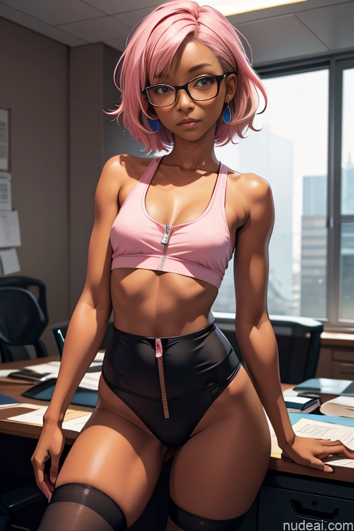 related ai porn images free for One Beautiful Short Dark Skin 18 Seductive High Socks Topless Thigh Socks Black Messy Soft Anime Underwear Office Pink Hair Glasses Tank Top