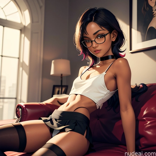 related ai porn images free for Glasses Beautiful Dark Skin Brunette Thigh Socks One Black Partially Nude Cleavage Choker Couch Crop Top Seductive Detailed Tank Top Underwear Micro Skirt Perfect Body Short