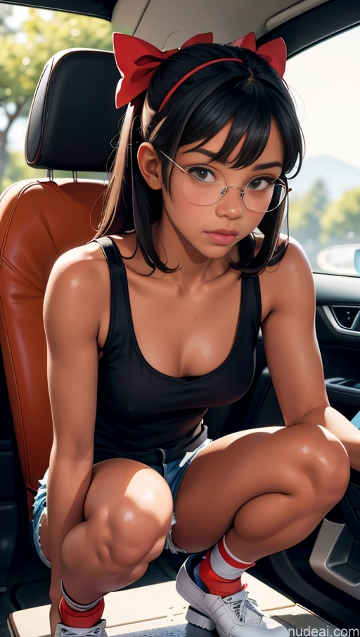 related ai porn images free for One Glasses Beautiful 18 Black Ginger High Socks Tank Top Car Squatting Short Shorts Partially Nude Bows