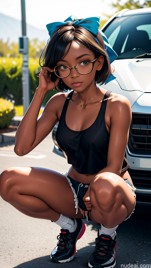 related ai porn images free for One Glasses Beautiful 18 Black Ginger High Socks Tank Top Car Squatting Short Shorts Partially Nude Bows Dark Skin