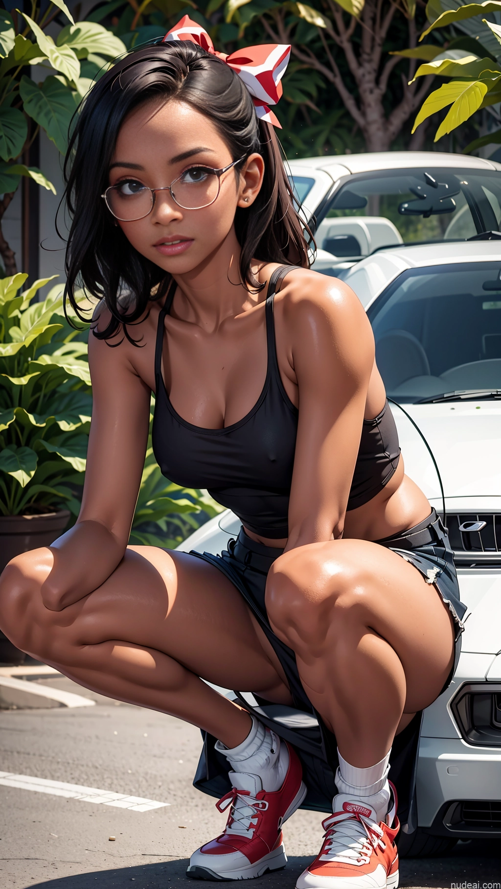 related ai porn images free for One Glasses Beautiful 18 Black Ginger High Socks Tank Top Car Squatting Short Shorts Partially Nude Bows Dark Skin