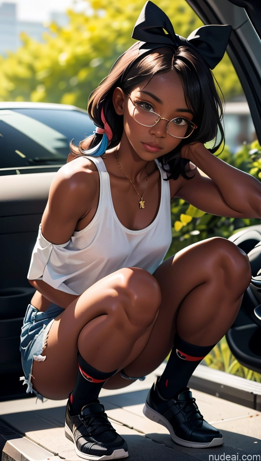 related ai porn images free for One Glasses Beautiful 18 Black Ginger High Socks Tank Top Car Squatting Short Shorts Partially Nude Bows Dark Skin