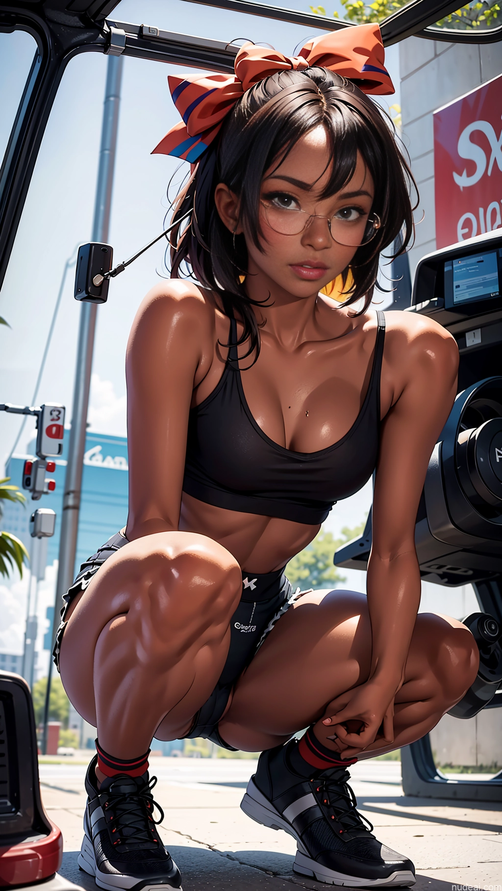 related ai porn images free for One Glasses Beautiful 18 Black Ginger High Socks Tank Top Car Squatting Short Shorts Partially Nude Bows Dark Skin