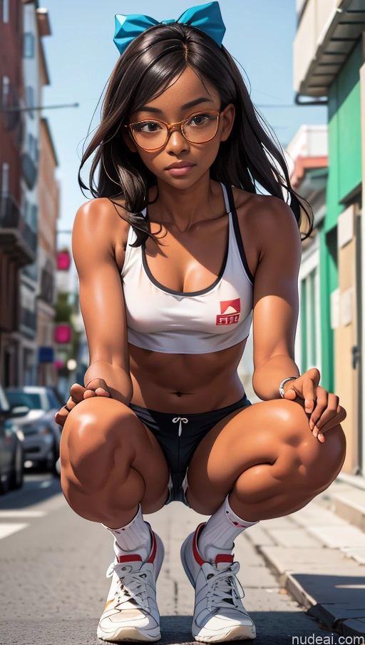 related ai porn images free for One Glasses Beautiful 18 Black Ginger High Socks Tank Top Squatting Short Shorts Partially Nude Bows Dark Skin Street