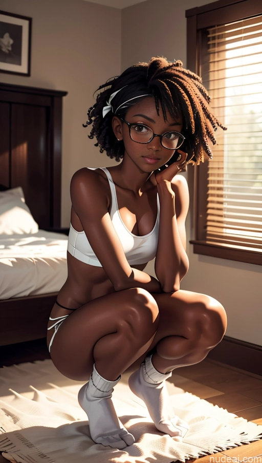 related ai porn images free for One Glasses Beautiful 18 Black Ginger High Socks Tank Top Squatting Short Shorts Partially Nude Bows Dark Skin Bedroom