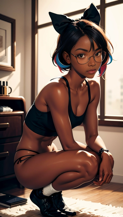 related ai porn images free for One Glasses Beautiful 18 Black Ginger High Socks Tank Top Squatting Short Shorts Partially Nude Bows Dark Skin Bedroom