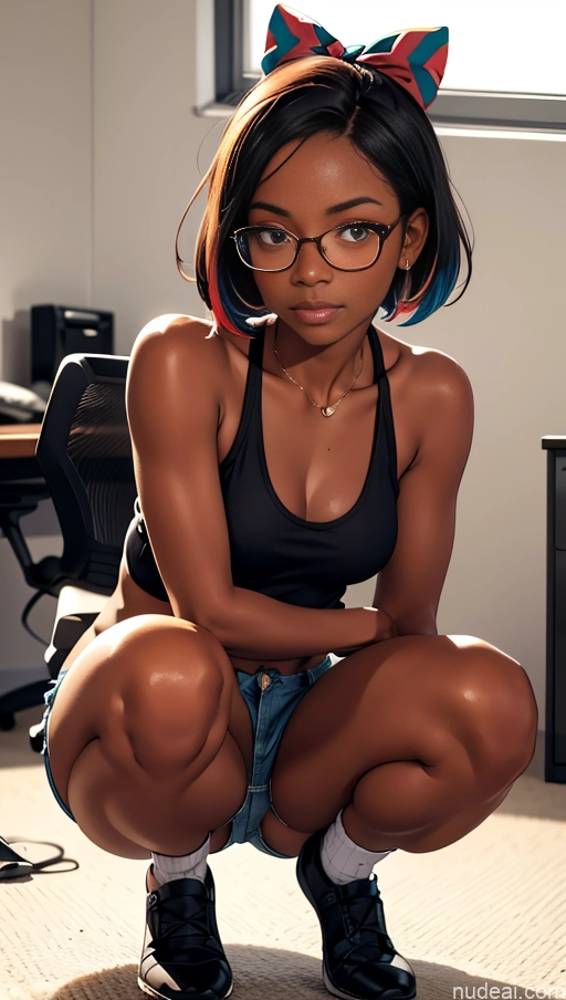 related ai porn images free for One Glasses Beautiful 18 Black Ginger High Socks Tank Top Squatting Short Shorts Partially Nude Bows Dark Skin Office