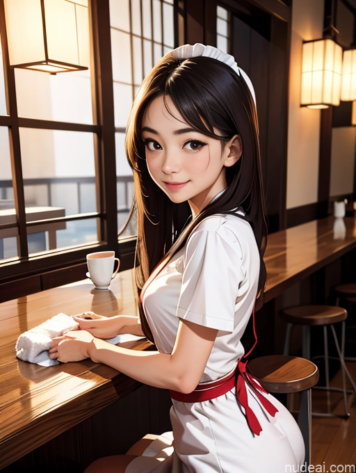 related ai porn images free for Woman Beautiful Short Small Tits Small Ass 18 Happy Brunette Long Hair Japanese Cafe Maid Front View