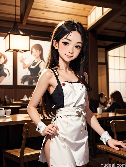 related ai porn images free for Woman Beautiful Short Small Tits Small Ass 18 Happy Brunette Long Hair Japanese Cafe Maid Front View