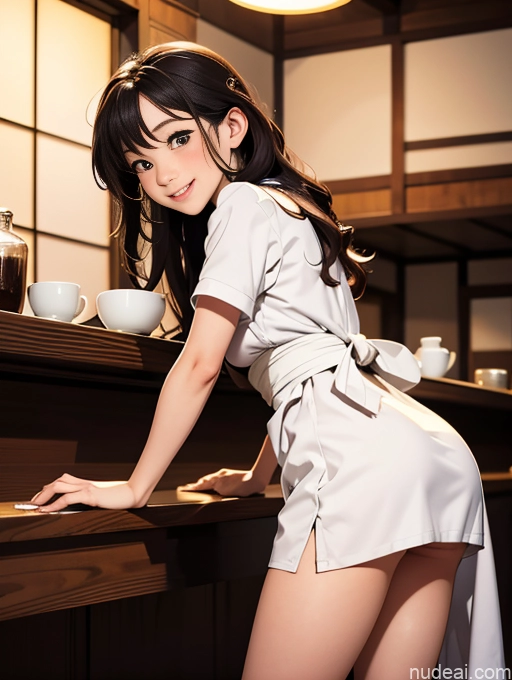 related ai porn images free for Woman Beautiful Short Small Tits Small Ass 18 Happy Brunette Long Hair Japanese Cafe Maid Front View