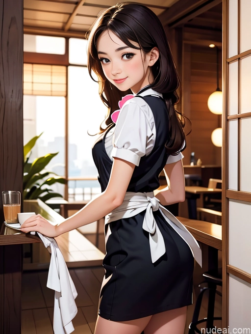 related ai porn images free for Woman Beautiful Short Small Tits Small Ass 18 Happy Brunette Long Hair Japanese Cafe Maid Front View