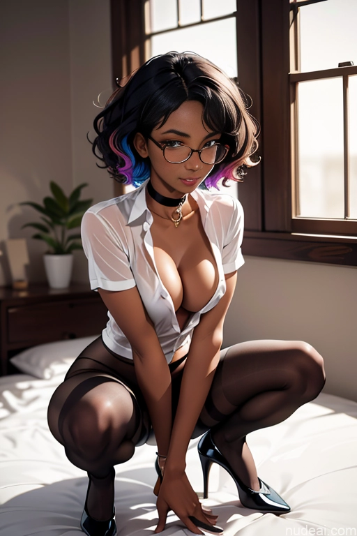 related ai porn images free for Beautiful Short Dark Skin 18 Black Partially Nude Perfect Body Cleavage One Glasses Perfect Boobs Curly Hair Choker Shirt Squatting Underwear High Heels Cosplay Pantyhose Stockings Bedroom