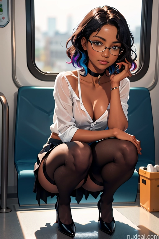 related ai porn images free for Beautiful Short Dark Skin 18 Black Partially Nude Perfect Body Cleavage One Glasses Perfect Boobs Curly Hair Choker Shirt Squatting Underwear High Heels Pantyhose Stockings Micro Skirt Train