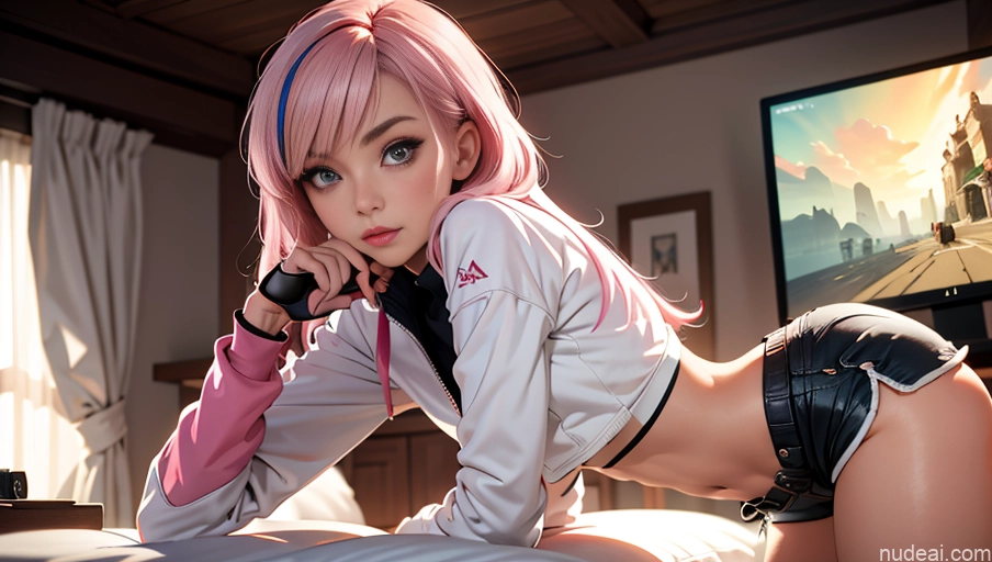 related ai porn images free for Woman One Small Tits Beautiful Skinny Small Ass Short Fairer Skin 20s Pink Hair Long Hair White Warm Anime Bedroom Gaming Jacket Short Shorts Crop Top