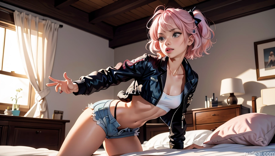 related ai porn images free for Woman One Small Tits Beautiful Skinny Small Ass Short Fairer Skin 20s Pink Hair White Warm Anime Bedroom Gaming Jacket Short Shorts Crop Top Messy Bows Pajamas