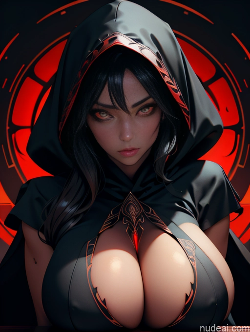 Huge Boobs Perfect Boobs Muscular Perfect Body Tanned Skin Detailed Seductive Front Facing Full Body Jewelry Cultist Hood Zdyna_pose Phoenixdress Partially Nude