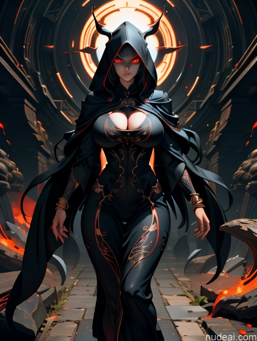 Huge Boobs Perfect Boobs Muscular Perfect Body Tanned Skin Detailed Seductive Front Facing Full Body Jewelry Cultist Hood Zdyna_pose Phoenixdress Partially Nude