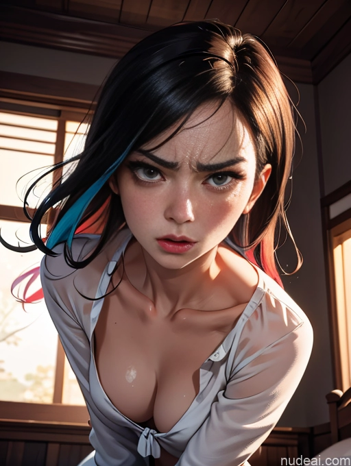 related ai porn images free for Small Tits Small Ass Woman 18 Angry Black Hair Long Hair Korean Bedroom Front View Blouse Cleavage