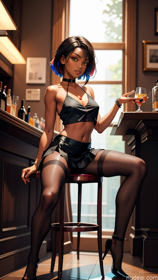 related ai porn images free for Perfect Boobs Beautiful 18 Dark Skin Black Choker Crop Top High Heels Transparent Back View Bar Pantyhose Micro Skirt Spreading Legs