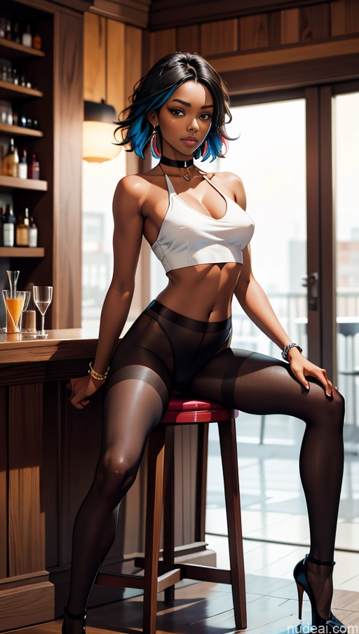 related ai porn images free for Perfect Boobs Beautiful 18 Dark Skin Black Choker Crop Top High Heels Transparent Back View Bar Pantyhose Spreading Legs