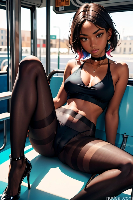 related ai porn images free for Perfect Boobs Beautiful 18 Dark Skin Black Choker Crop Top High Heels Transparent Pantyhose Spreading Legs Bus