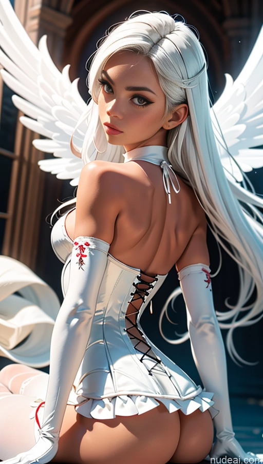 related ai porn images free for Pubic Hair Tanned Skin Wedding Angel Long Skirt Corset Gloves Niji3D White Hair Close-up View On Back No Panties?