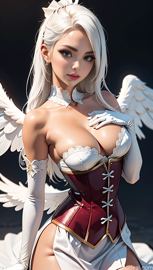 related ai porn images free for Pubic Hair Tanned Skin Wedding Angel Long Skirt Corset Gloves Niji3D White Hair Close-up View On Back No Panties?