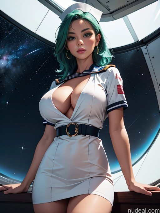 related ai porn images free for Alternative Cleavage Sailor Pilot White Green Hair Huge Sagging Breasts Stargazing Nurse