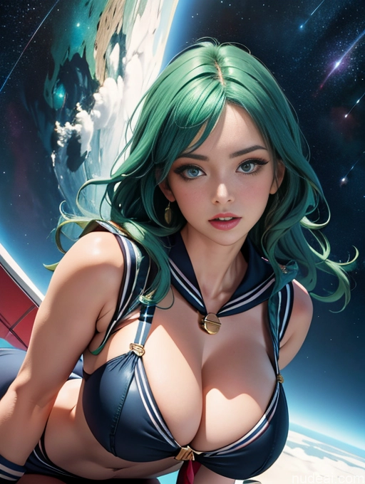 related ai porn images free for Alternative Cleavage Sailor Pilot White Green Hair Huge Sagging Breasts Stargazing Lingerie Model