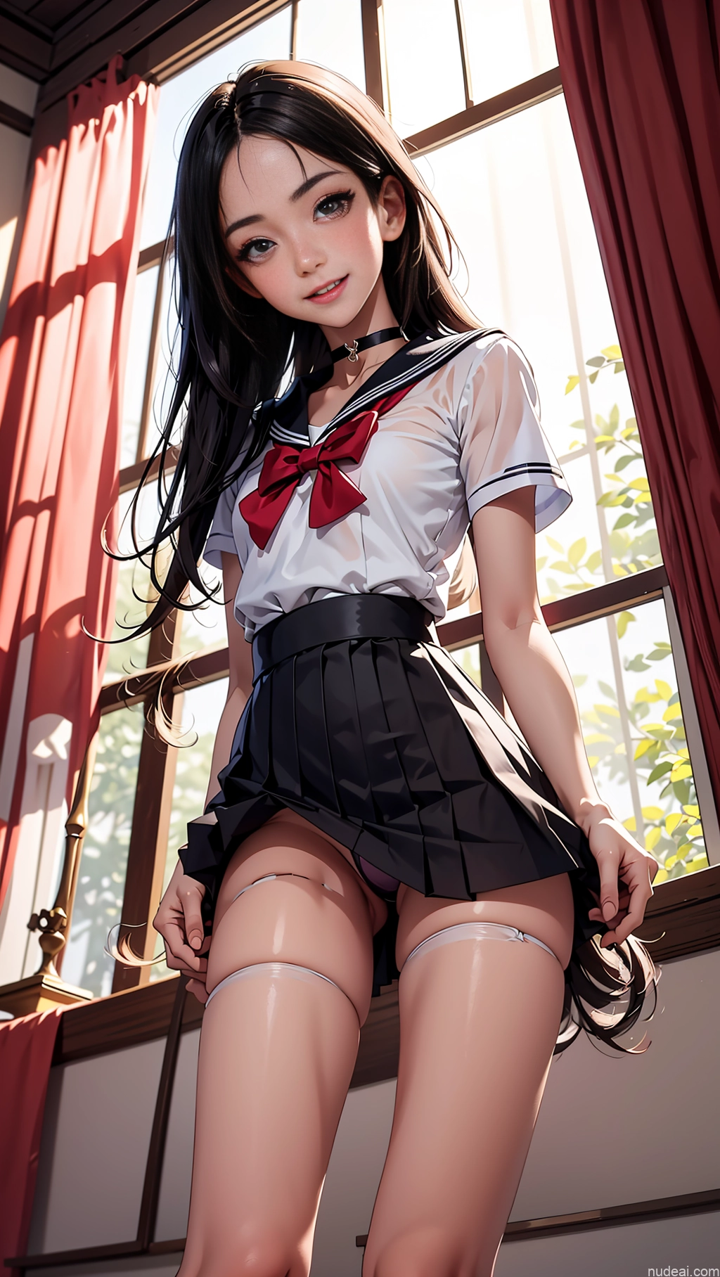 related ai porn images free for Beautiful Long Legs Perfect Body 18 Front View Choker Detailed Sailor Stockings Lingerie Model Tall Straight Bedroom Transparent Micro Skirt Happy Black Hair Japanese
