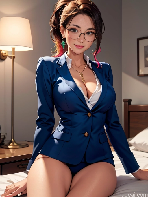 related ai porn images free for Busty Tanned Skin Happy Brunette Bedroom Thin Round Glasses Ponytail Jewelry Secretary Shirt Suit