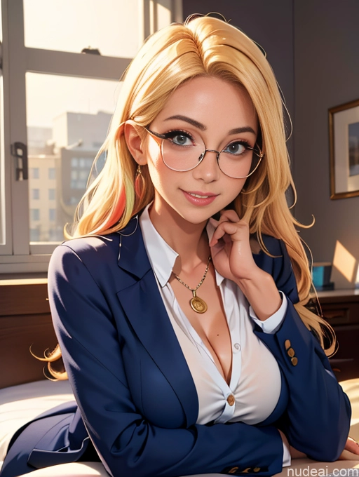 related ai porn images free for Busty Tanned Skin Happy Bedroom Thin Round Glasses Jewelry Secretary Shirt Suit Long Hair Blonde