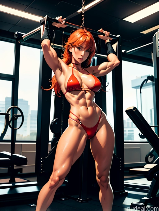 related ai porn images free for Bodybuilder Busty Perfect Boobs Muscular Abs Long Legs Tall Tanned Skin Oiled Body 20s Serious Sexy Face Ginger Bangs Gym Full Frontal T-pose Bikini Boots Choker Thigh Socks Thong