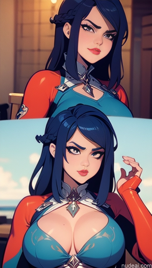 related ai porn images free for BiBiDongYoung Close-up View Serious Blue Hair Onesie Cleavage Khorne