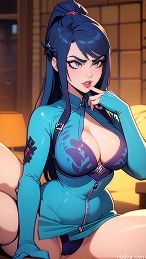 related ai porn images free for BiBiDongYoung Close-up View Serious Blue Hair Onesie Cleavage Khorne