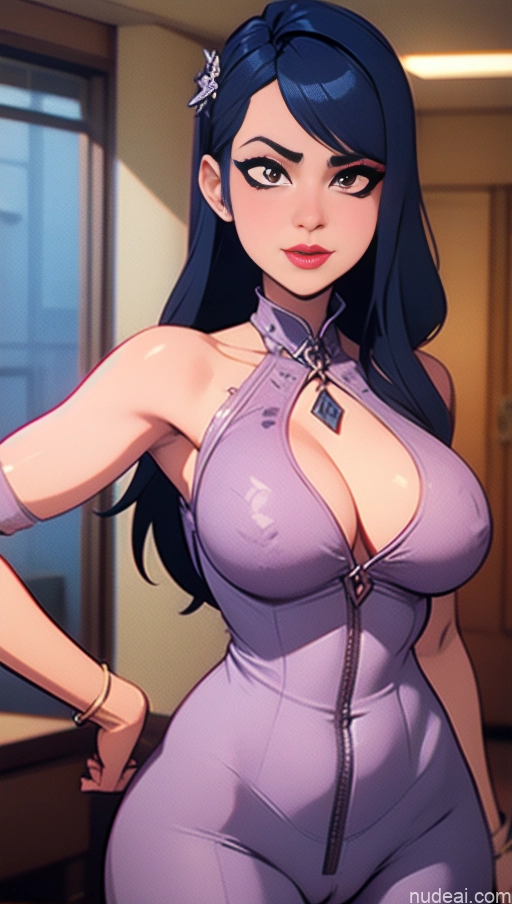 related ai porn images free for BiBiDongYoung Close-up View Serious Blue Hair Onesie Cleavage Khorne Perfect Boobs Jumpsuit Pajamas Warm Anime