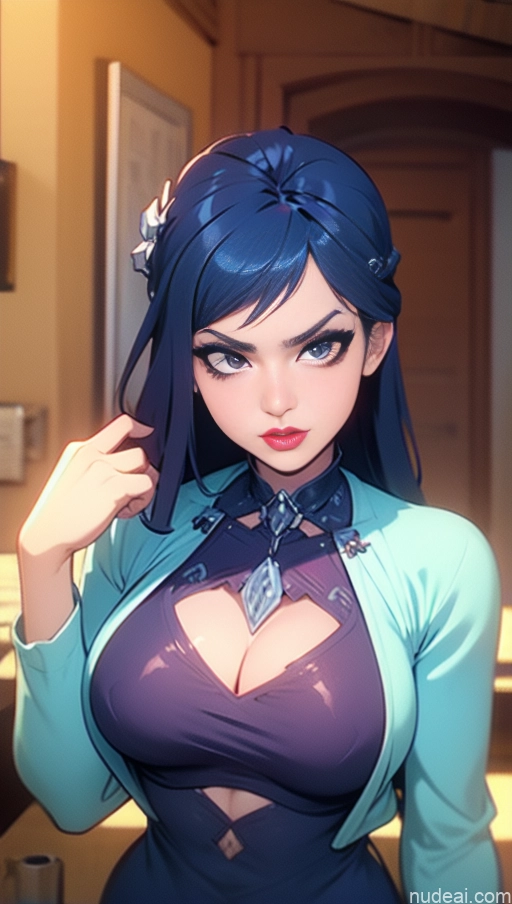 related ai porn images free for BiBiDongYoung Close-up View Serious Blue Hair Onesie Khorne Perfect Boobs Jumpsuit Pajamas Warm Anime