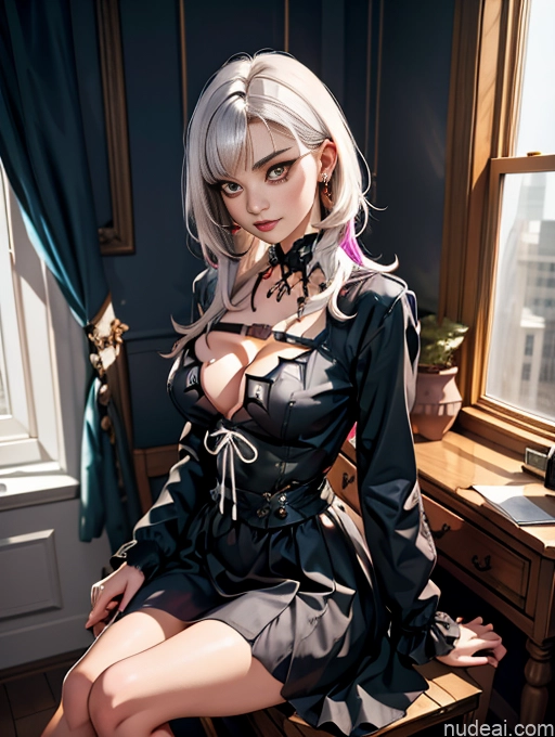 Busty One Beautiful Perfect Body Skinny Fairer Skin ShioriNovella 18 Sexy Face Anime Bedroom Goth Straight Dress Laughing Long Skirt
