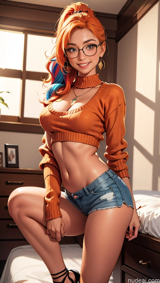 related ai porn images free for Busty Tanned Skin Bedroom Ginger High Heels Jewelry Ponytail Pubic Hair Crop Top Short Shorts Thin Round Glasses Happy Sweater
