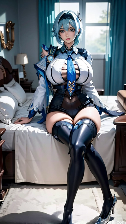 Woman Busty Huge Boobs Perfect Boobs Beautiful Skinny Long Legs Perfect Body Tall Fairer Skin Sexy Face Japanese 18 Bedroom Spreading Legs Short Hair Blue Hair Eula: Genshin Impact Cosplayers Underwear Stockings Anime Nude